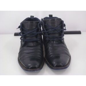 Steve Madden Mens Black Faux Leather Side Zip Chukka Boots Cap Toe Lace Up Shoes